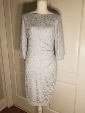 NWT Lauren Ralph Lauren Light Blue Lace Sparkle Sheath Evening Dress Size 4